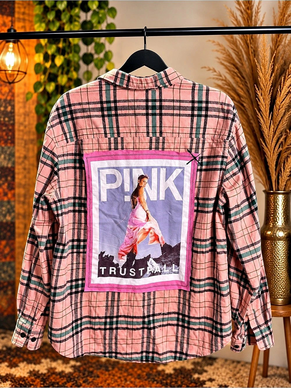 Handmade Upcycled Urban Outfitters Flannel featuring P!nk Trustfall Concert grap